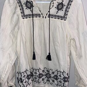 Old Navy White Blouse with Black Embroidery